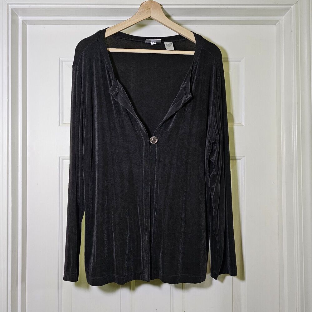 Chico's Travelers Black Slinky Knit One Button Cardigan XL